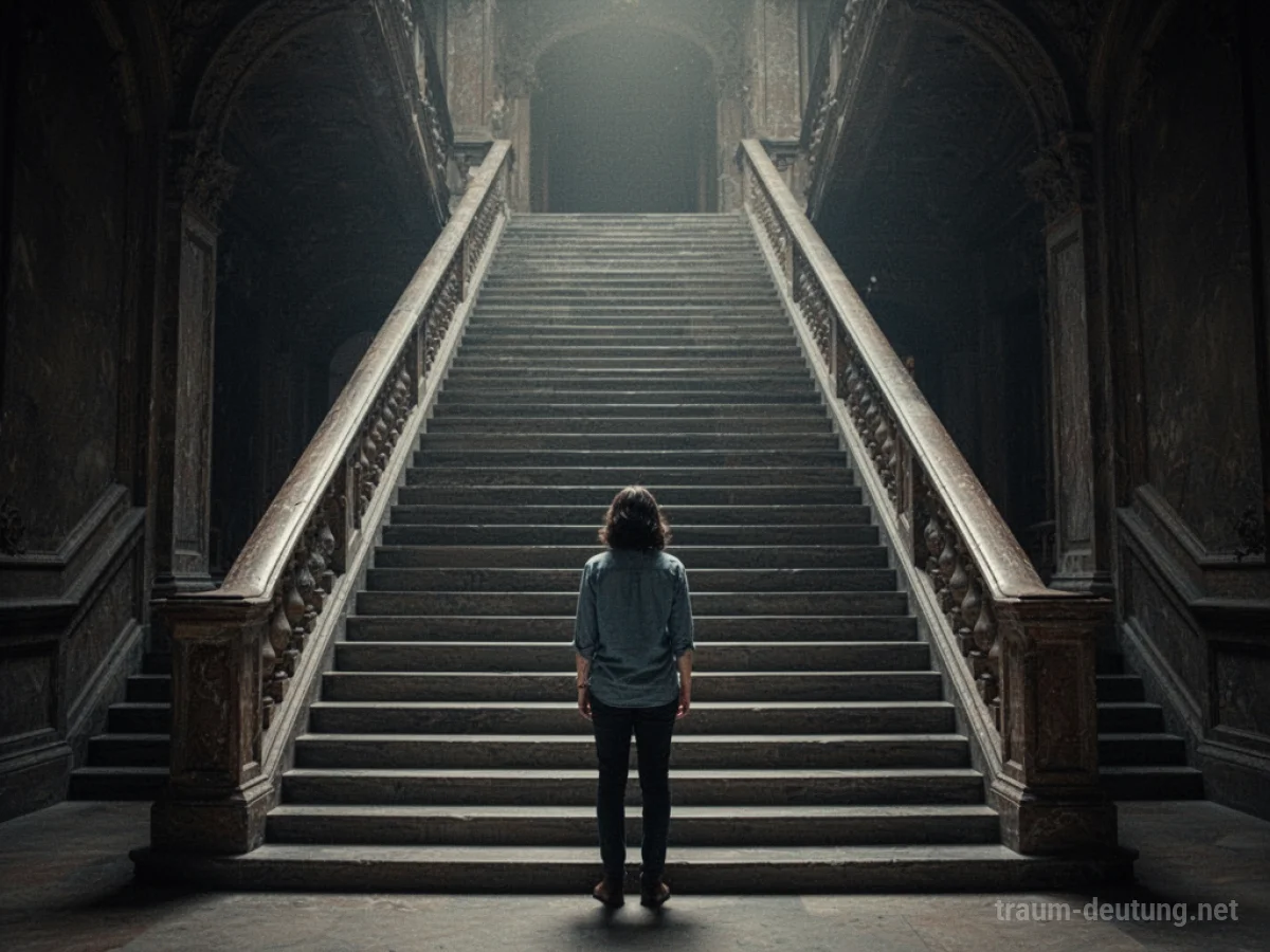 Person kann eine hohe Treppe nicht hochsteigen