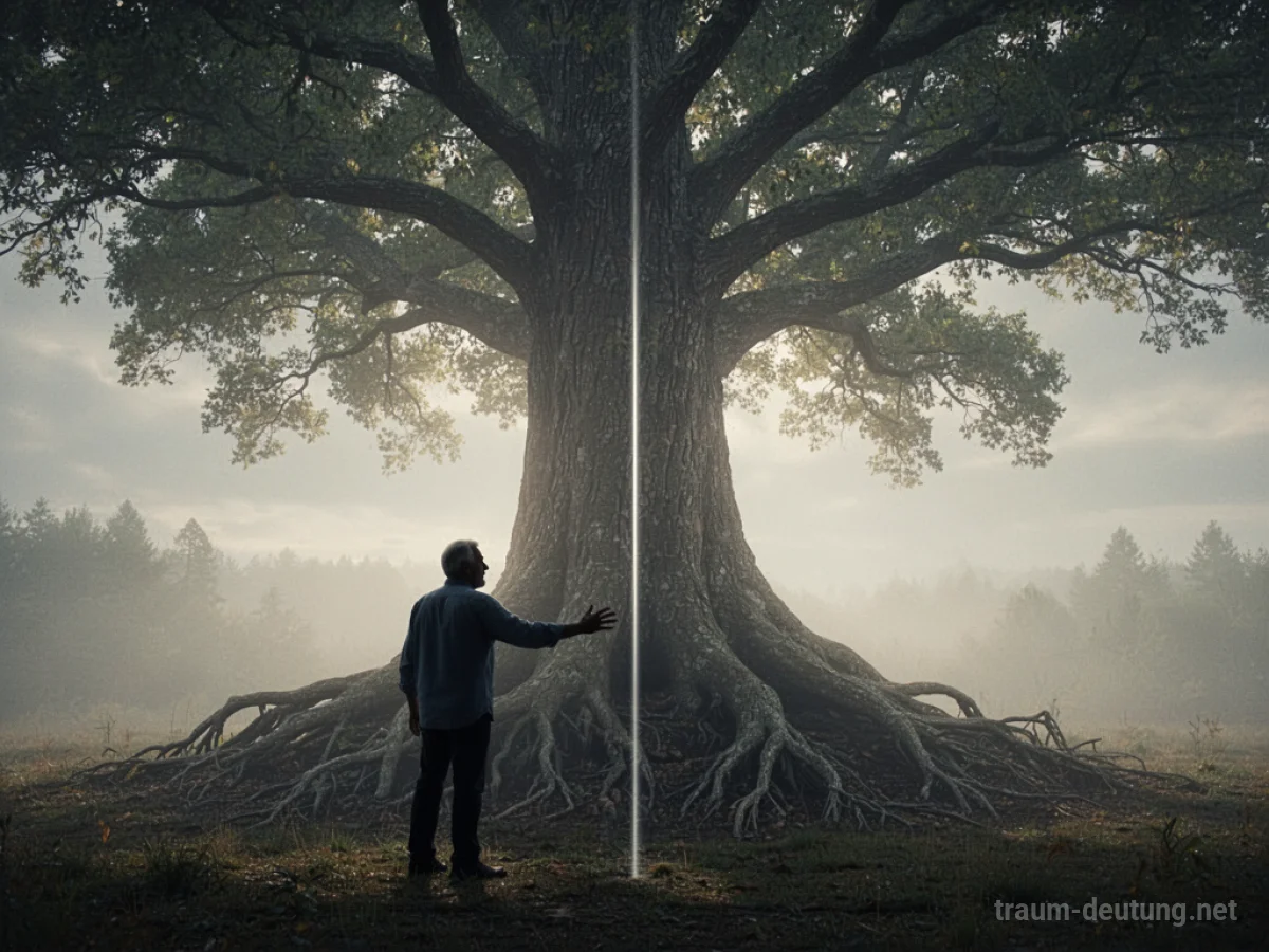 Silhouette einer Person vor einem stilisierten Baum, der einen Vater darstellt.