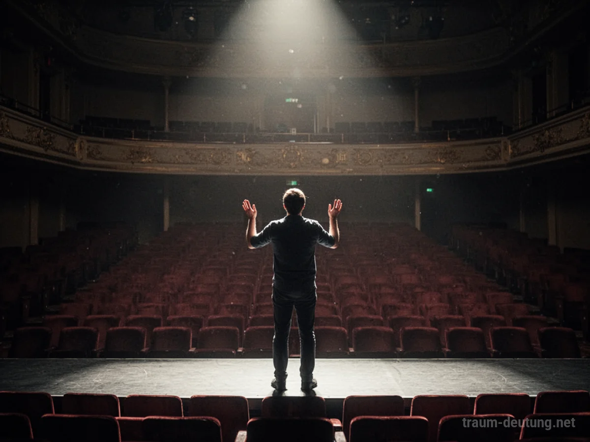 Silhouette einer Person, die auf einer Bühne im Scheinwerferlicht steht und Applaus von einem unsichtbaren Publikum erhält.