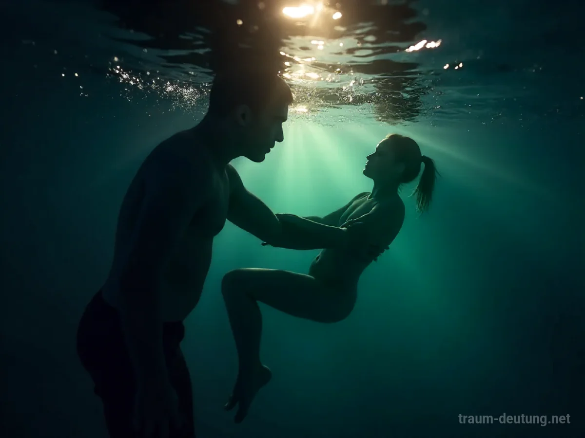 Eine Person wird von einer anderen Person unter Wasser getaucht.
