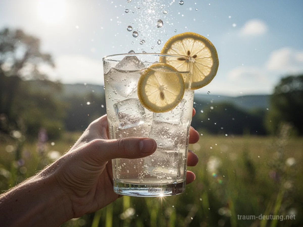 Glas Limonade mit Eis und Zitrone in sonniger Umgebung