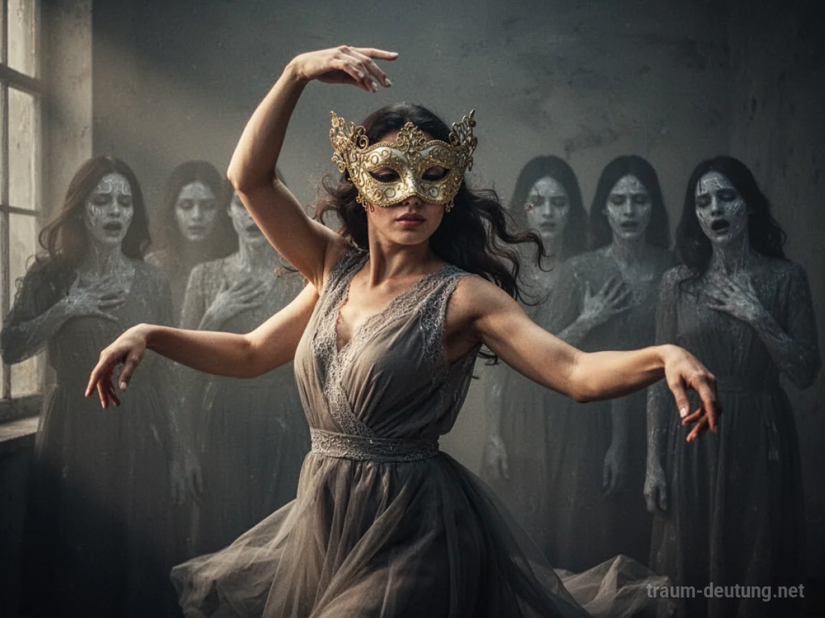 Eine Person tanzt mit einer Maske im Traum.