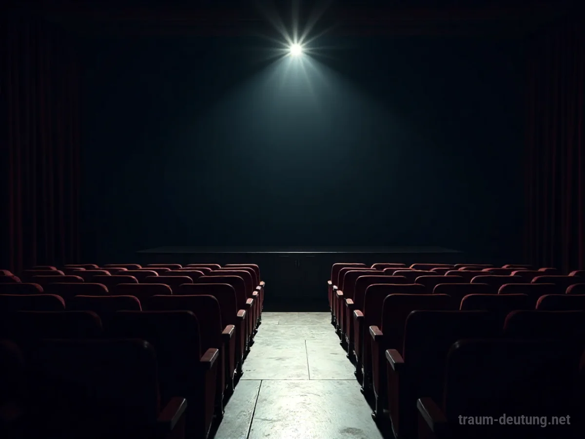 Leerer Theatersaal mit vielen Sitzplätzen und einer einzelnen leeren Stuhlreihe im Fokus.