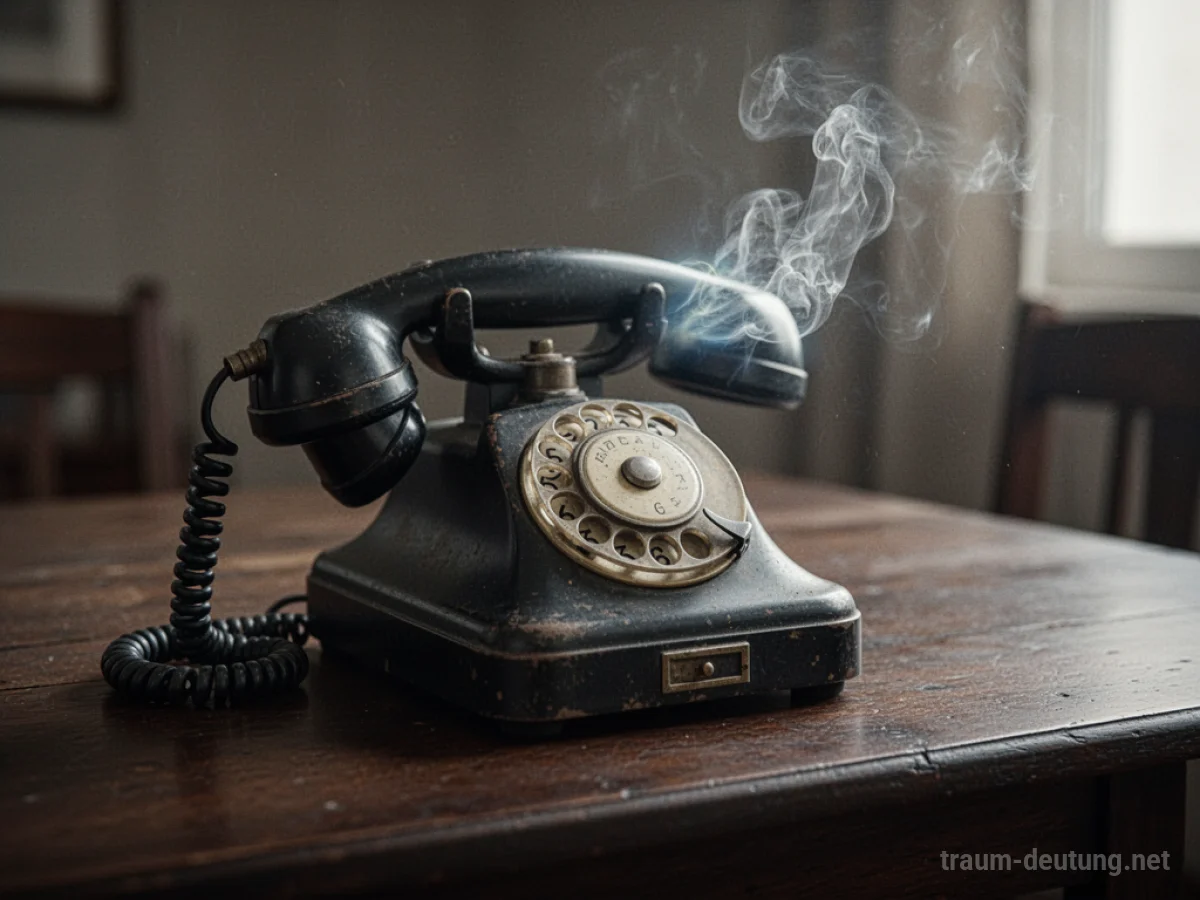Ein altes Telefon mit leichten Lichtschleiern, die aus dem Hörer kommen.