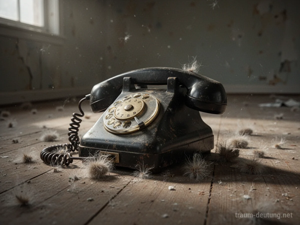 Ein altes, stummes Telefon liegt umgekippt in einem dunklen Raum.