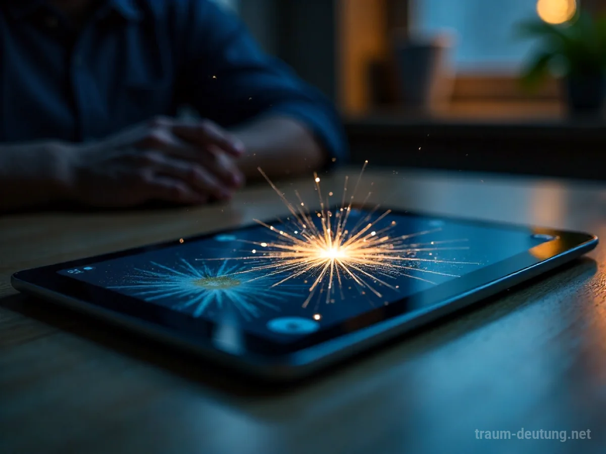 Explodierendes Tablet mit Rissen im Bildschirm.