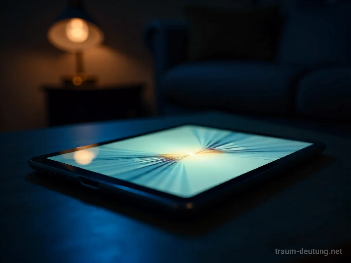 Ein hell leuchtendes Tablet in einem dunklen Raum