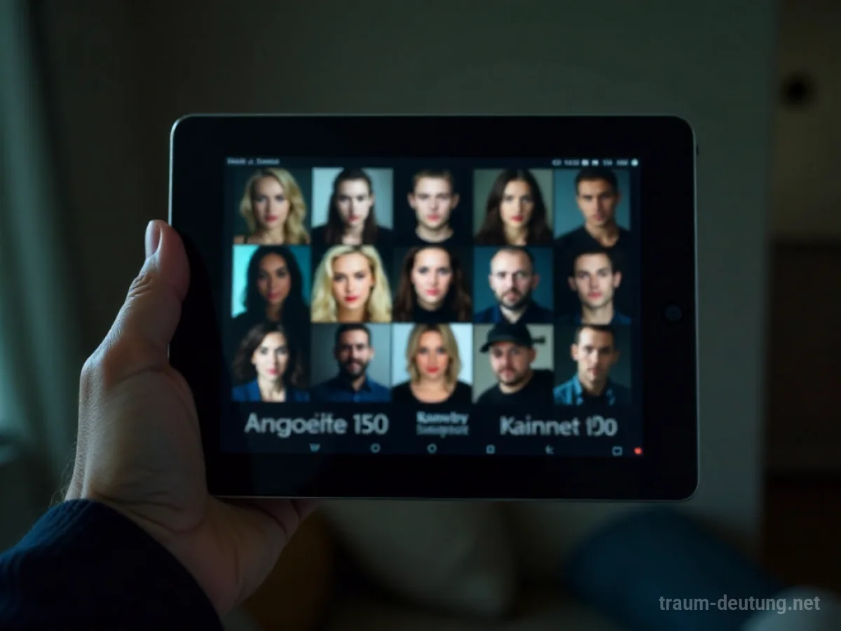 Ein Tablet mit vielen unscharfen, fremden Gesichtern.