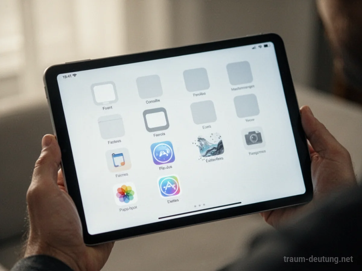 Tablet mit leeren App-Symbolen auf dem Bildschirm, das zum Nachdenken anregt.