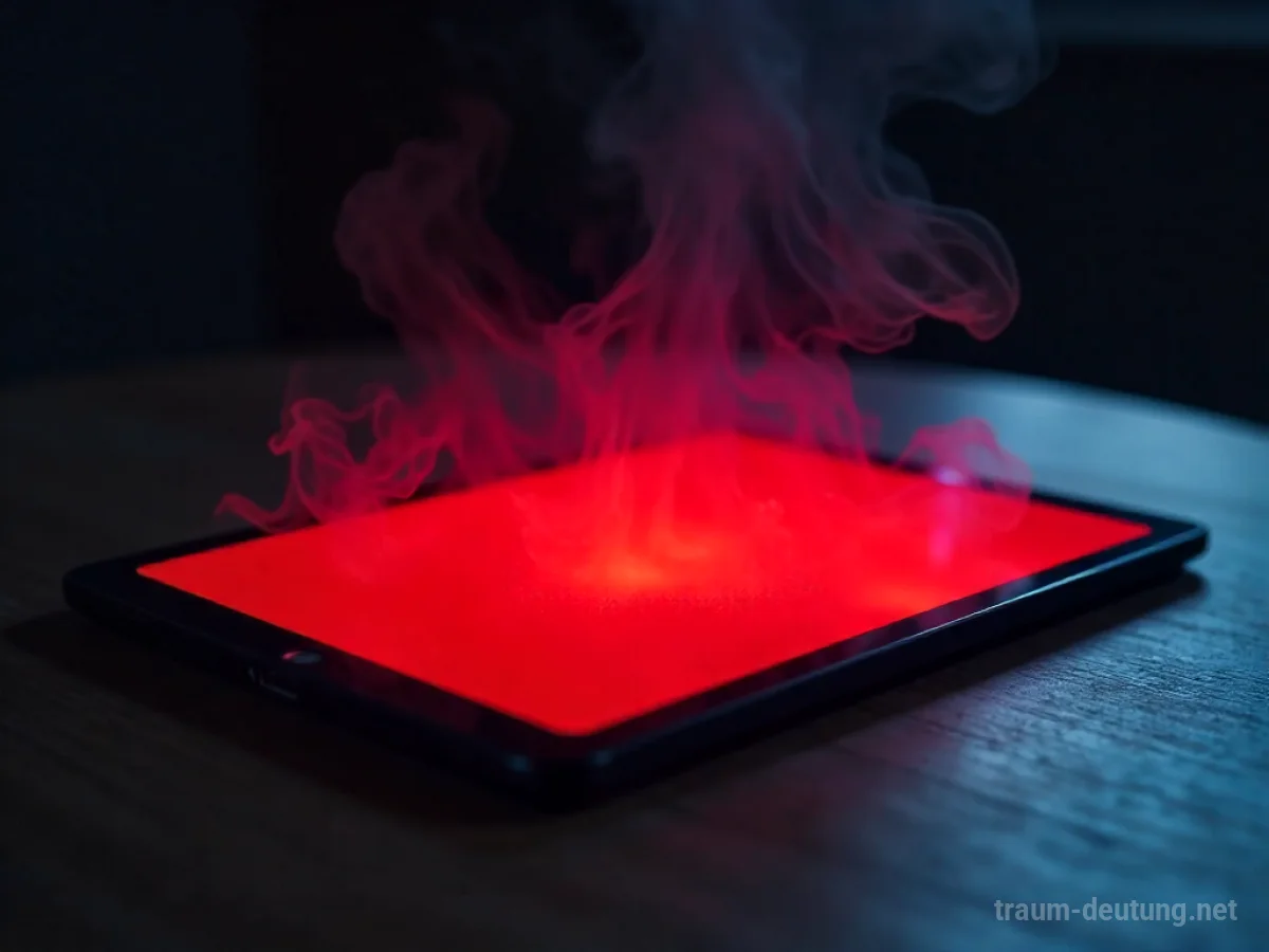 Ein Tablet, das vor Hitze glüht, mit leichten Rauchschwaden.