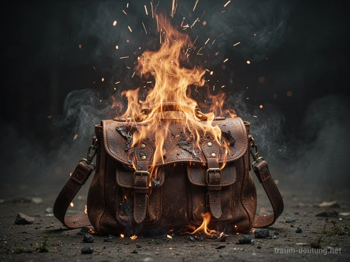 Brennende Tasche im Traum vor dunklem Hintergrund