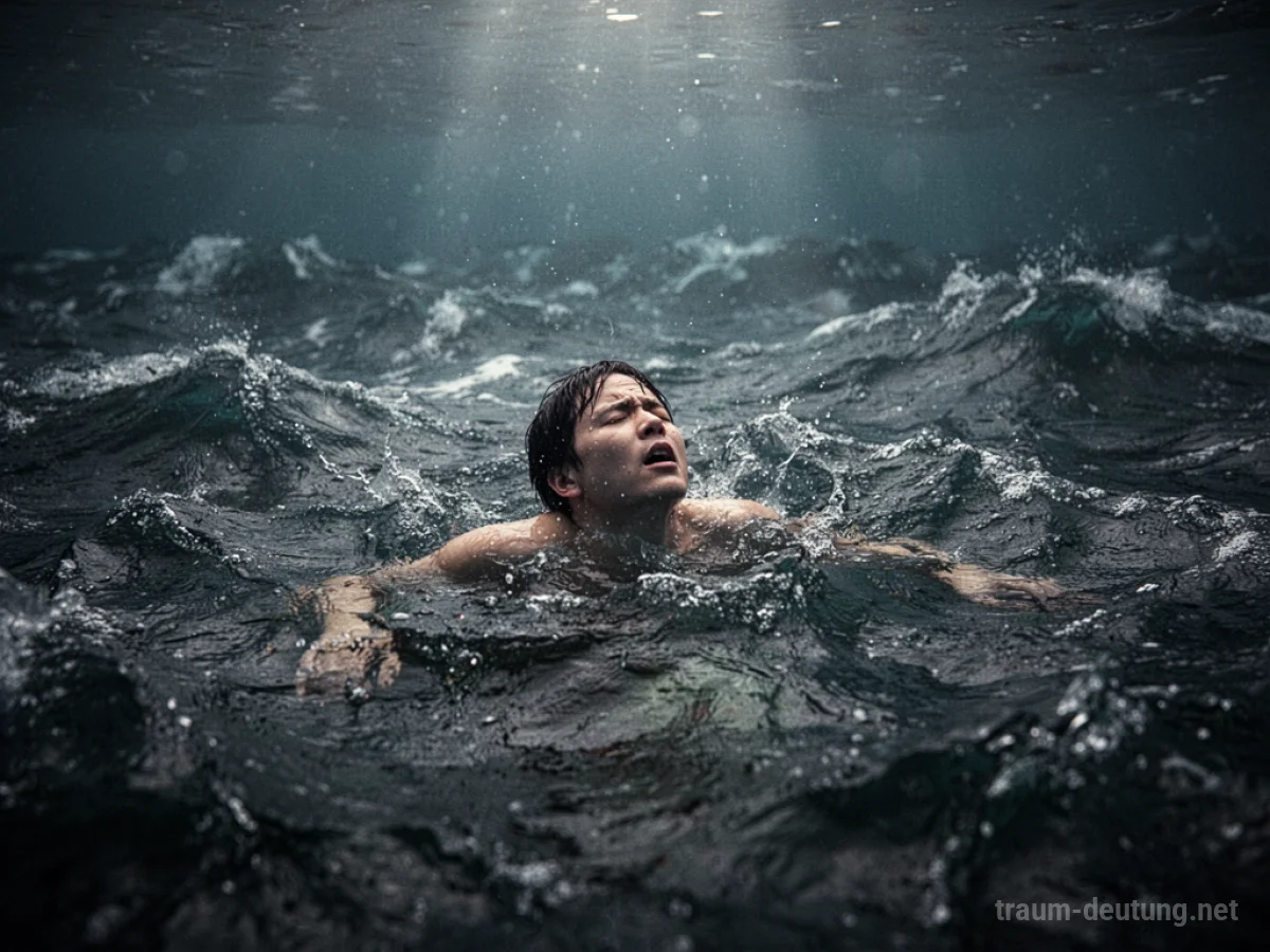 Person kämpft im dunklen Wasser ums Überleben