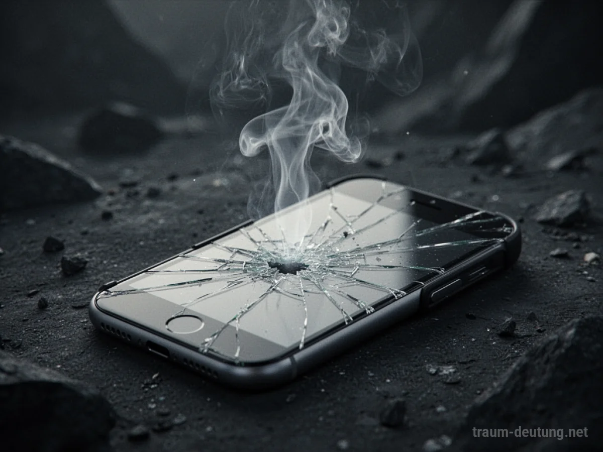 Stark stilisiertes Telefon mit leichten Rauchschwaden vom Bildschirm, vor dunklem Hintergrund.