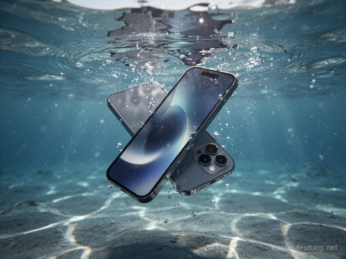 Ein Handy sinkt im Wasser auf den Grund.