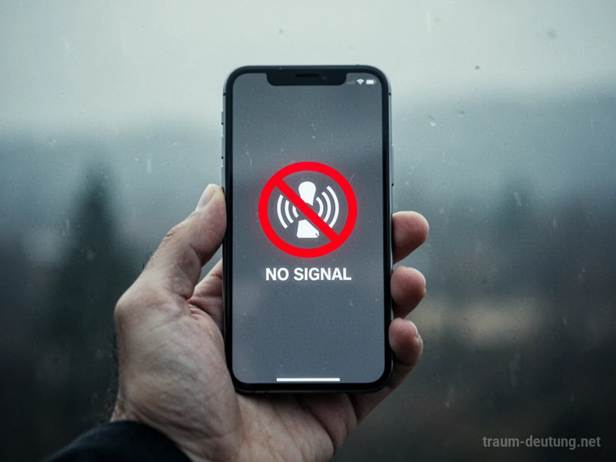 Hand hält Smartphone mit 'kein Empfang'-Symbol