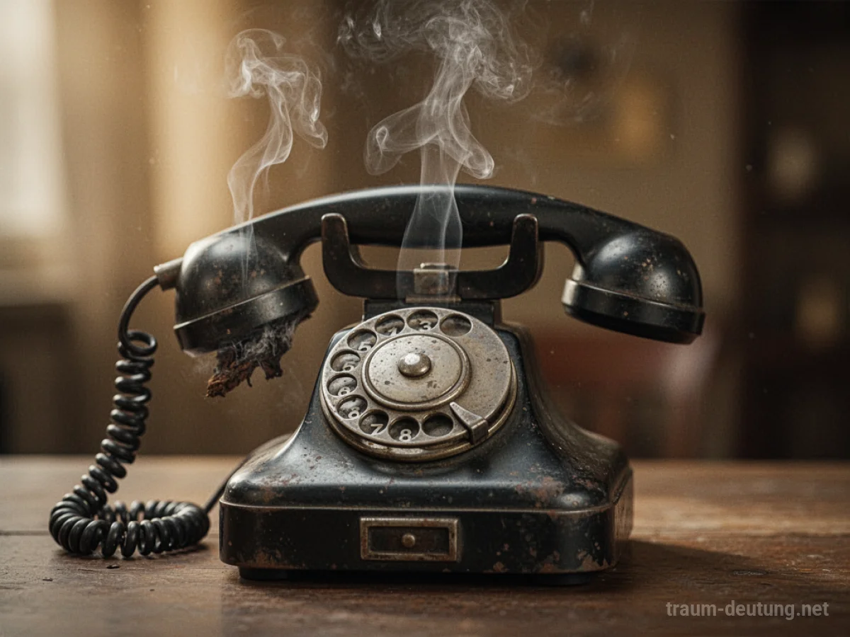 Ein altes Schnurtelefon mit leichtem Rauch, der aus dem Hörer aufsteigt.