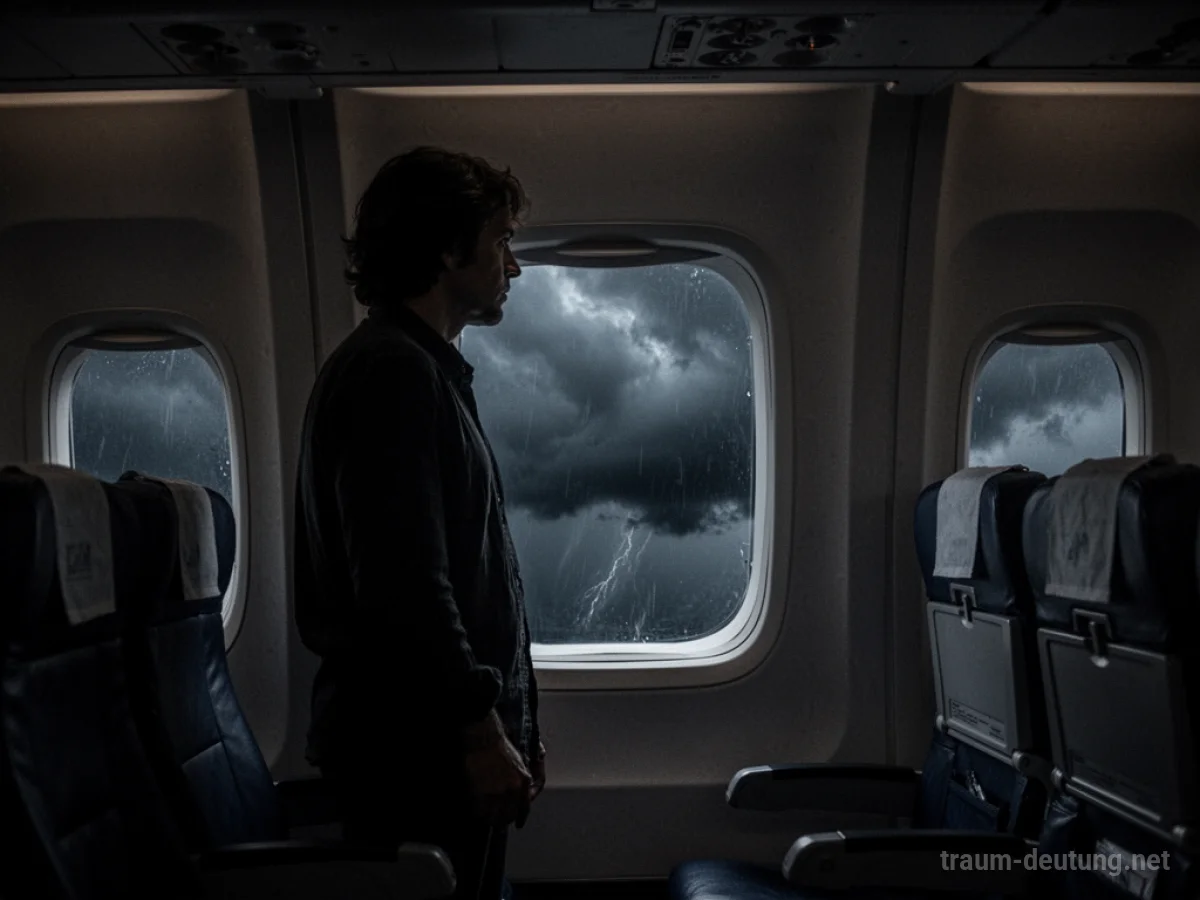 Silhouette einer Person in einem Flugzeug mit dunklem Himmel draußen
