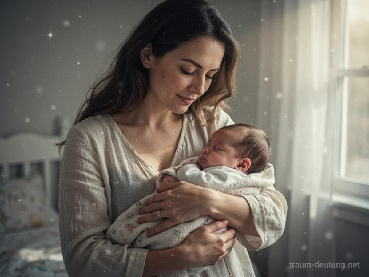 Frau hält schlafendes Baby im Arm