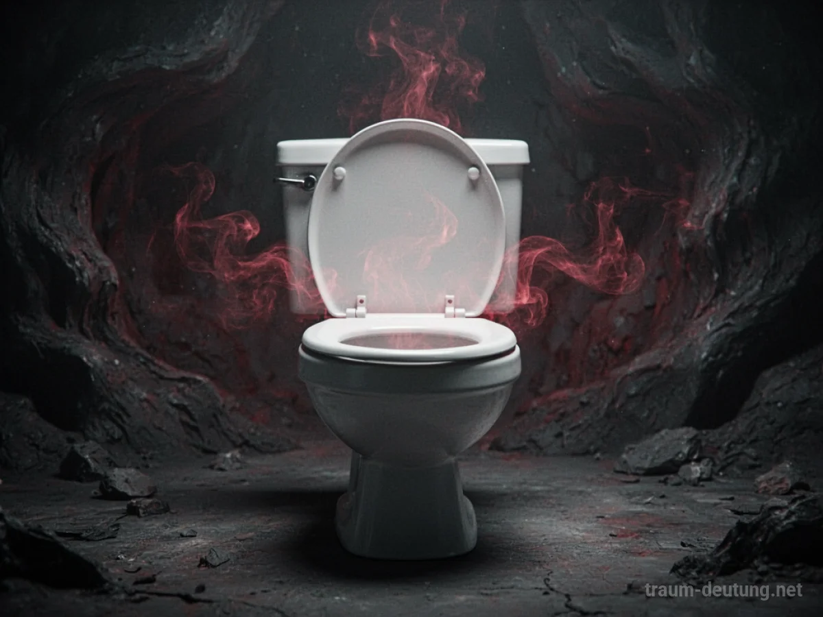 Symbolische Darstellung einer Toilette mit roten Schlieren im Dunkeln