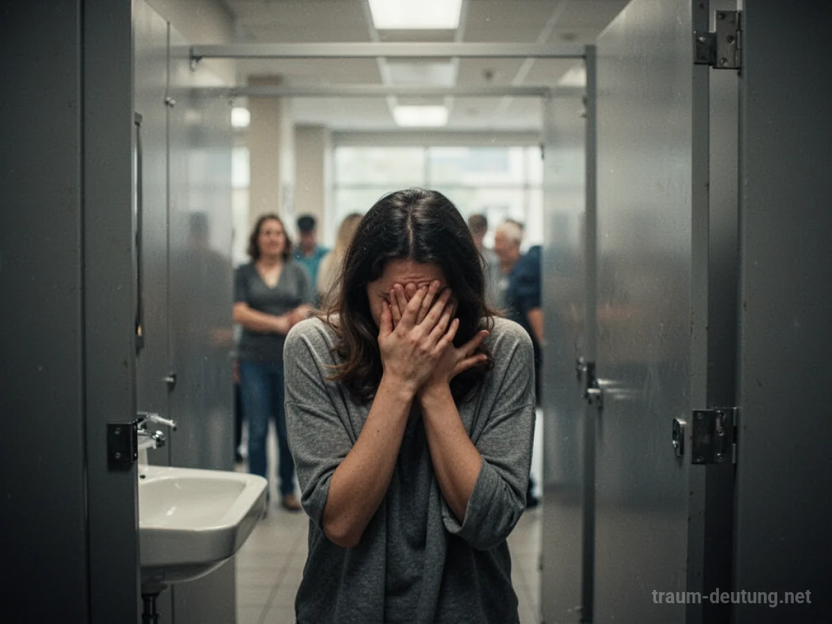 Eine Toilette ohne Tür in einem öffentlichen Raum, die Person fühlt sich exponiert.