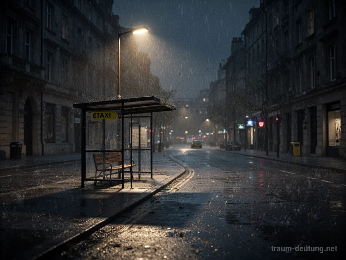 Leerer Taxistand im Regen bei Nacht