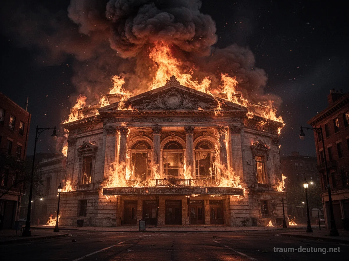 Ein brennendes Theatergebäude in der Nacht