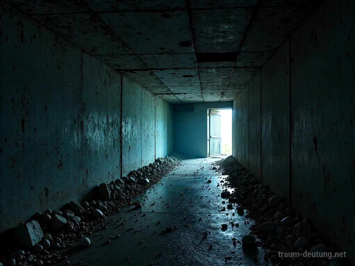 Ein einstürzender Tunnel mit herabfallenden Trümmern.