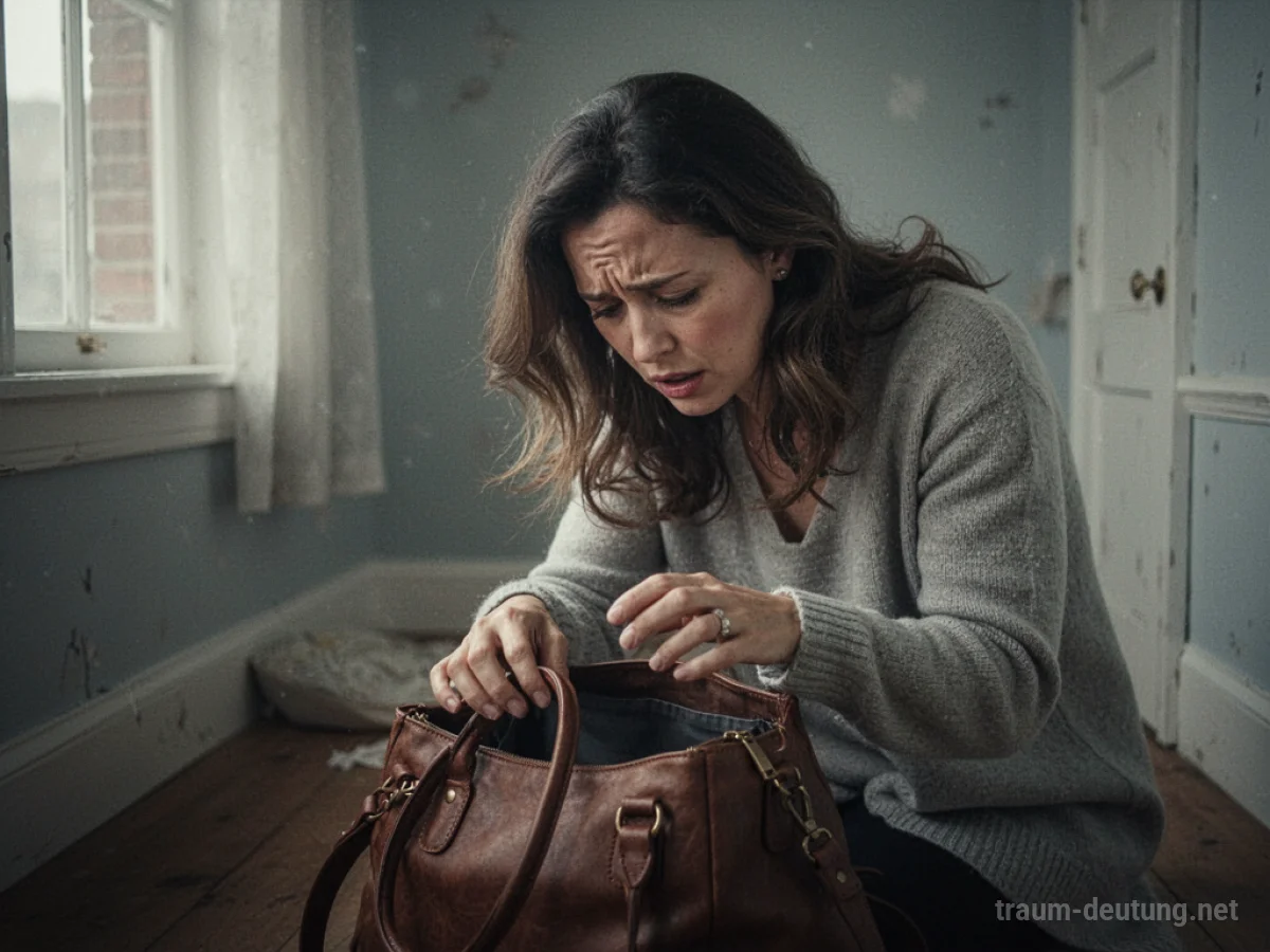 Frau sucht verzweifelt nach ihrer verlorenen Tasche.