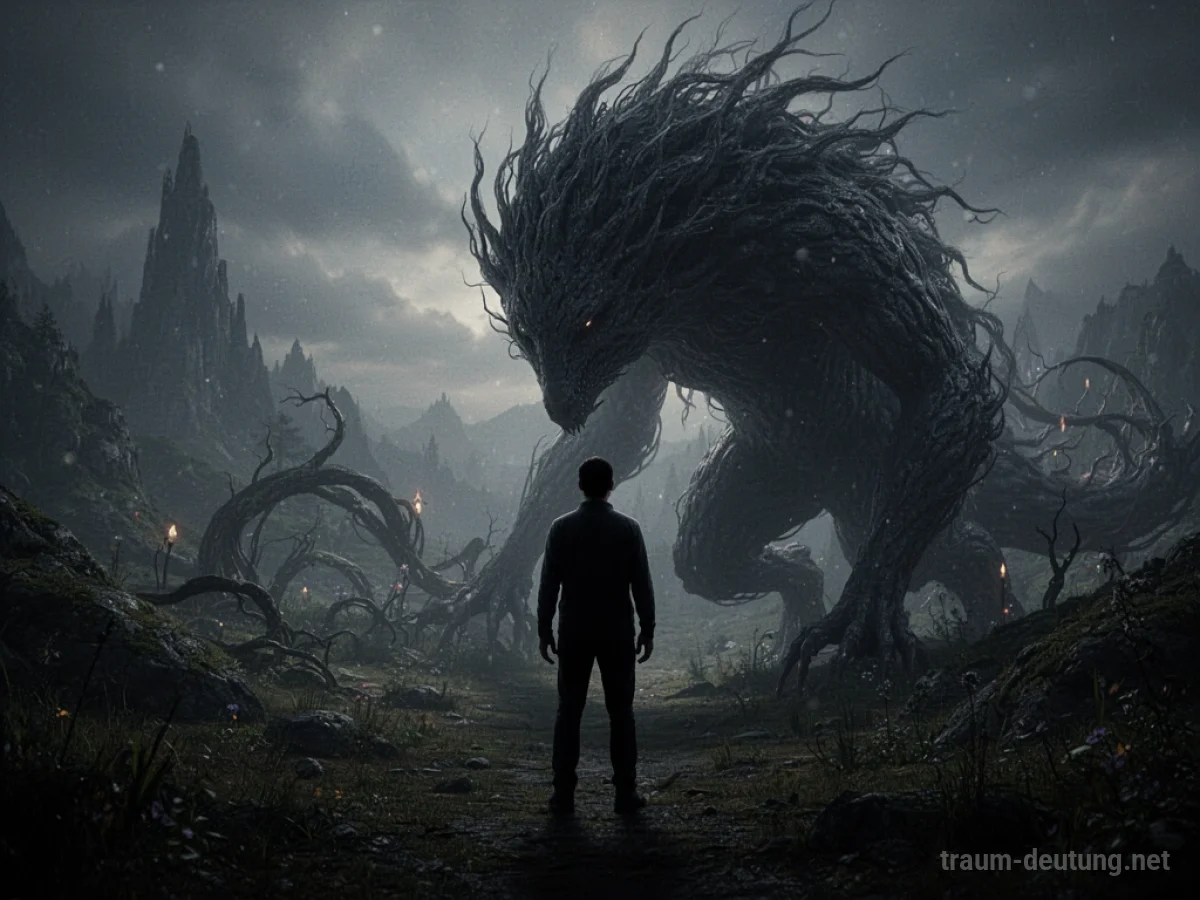 Silhouette einer Person steht einem großen Schattenmonster gegenüber