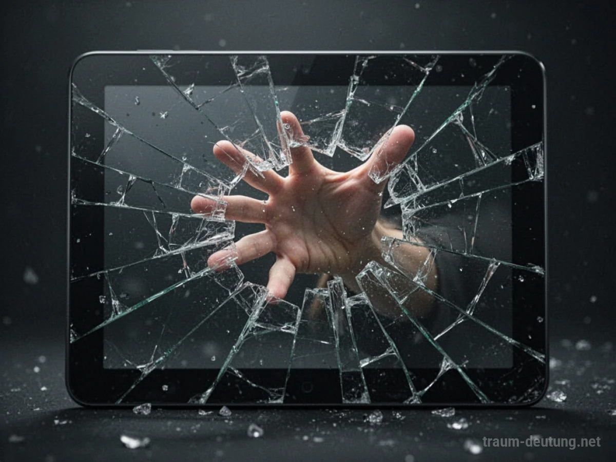 Ein zerbrochenes Tablet mit einem herausragenden Splitter.