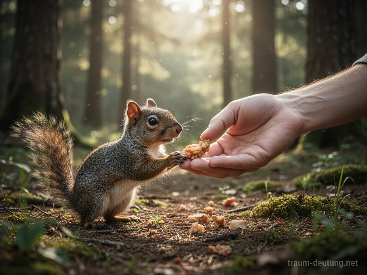Hand füttert freundliches Tier im Wald
