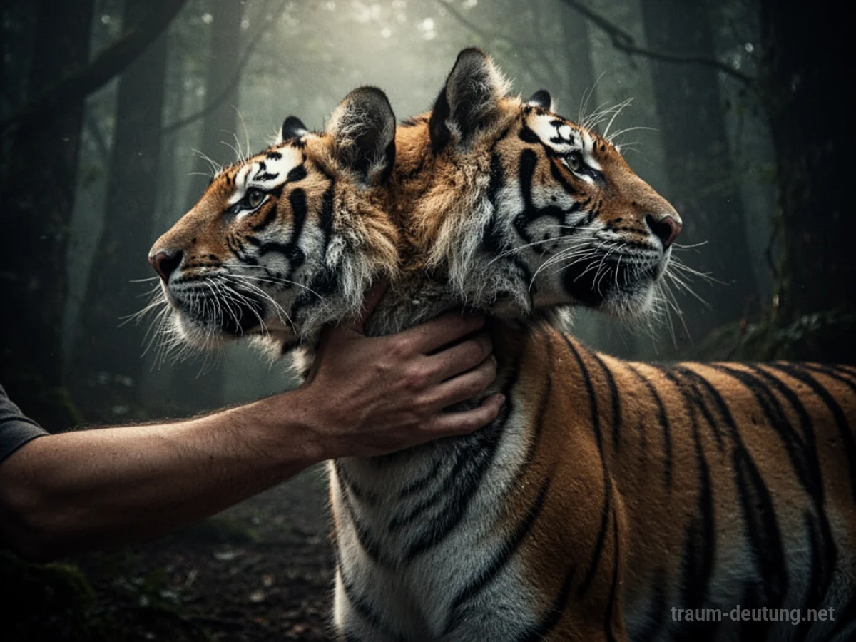 Hand packt den Hals eines Tigers im Traum