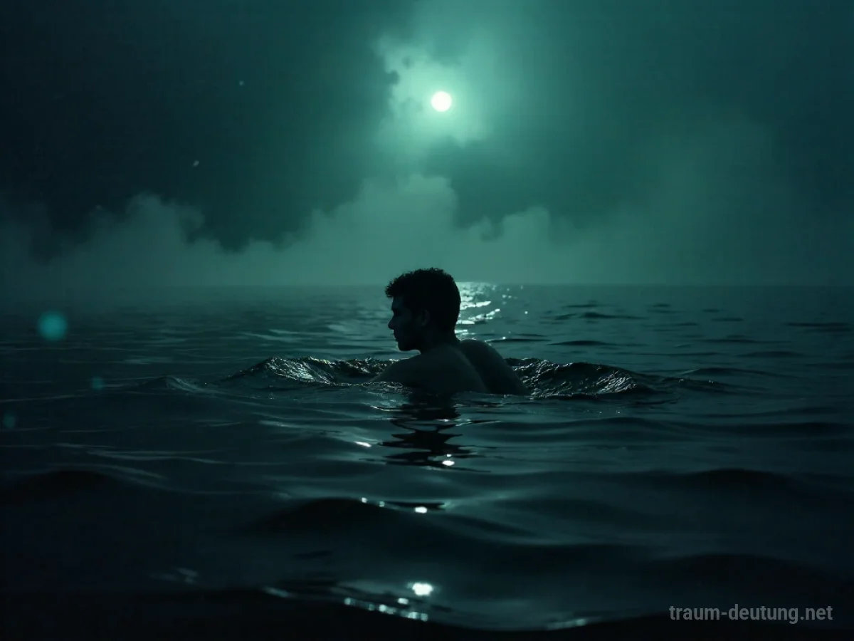 Silhouette einer Person, die im dunklen Wasser nach oben kämpft.
