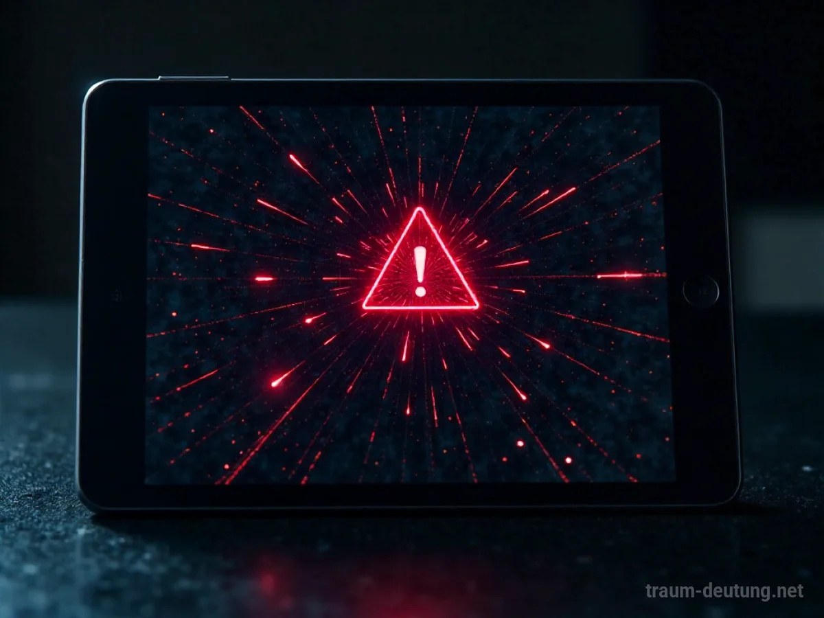 Tablet-Bildschirm mit roten Warnsymbolen und Rissen