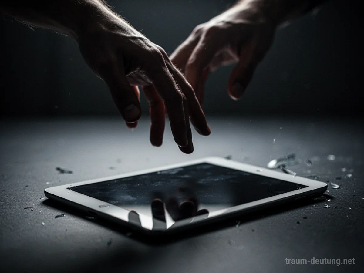Hand verliert ein Tablet im Dunkeln