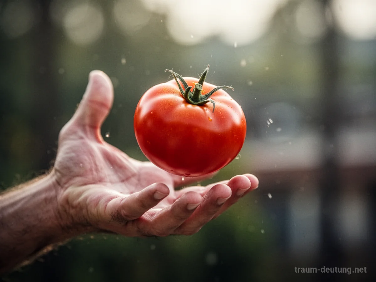 Hand wirft eine Tomate im Traum