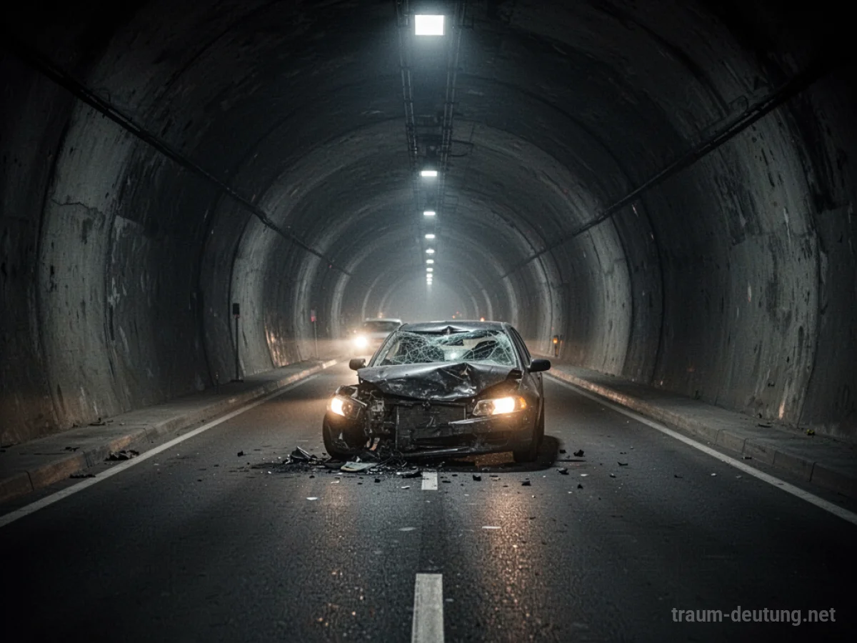 Auto mit Panne steht in einem dunklen Tunnel