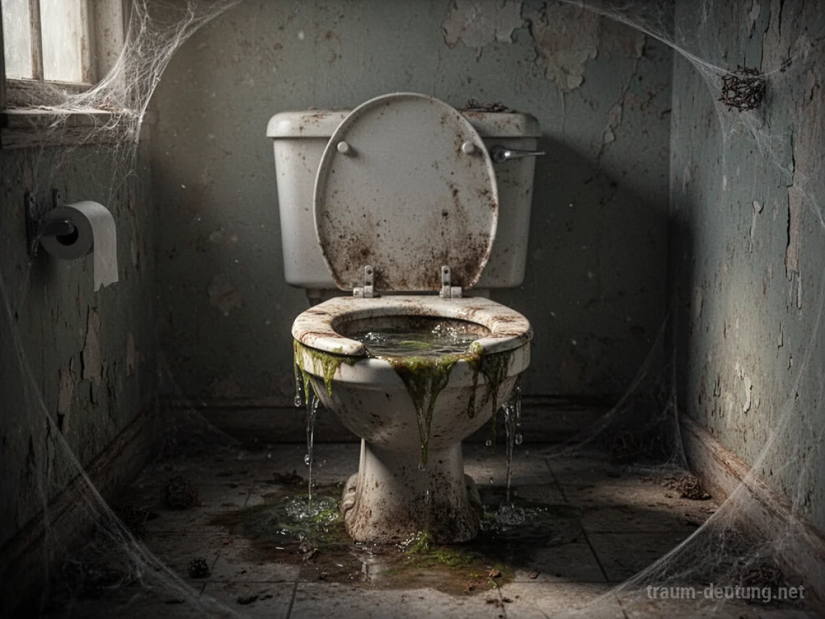Eine schmutzige, überlaufende Toilette in einem dunklen Raum