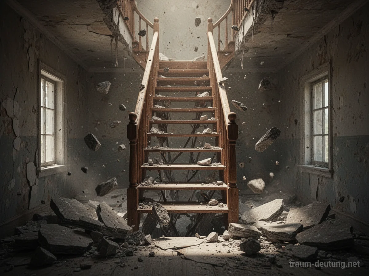 Eine Treppe, die im Traum zusammenbricht und zerfällt.