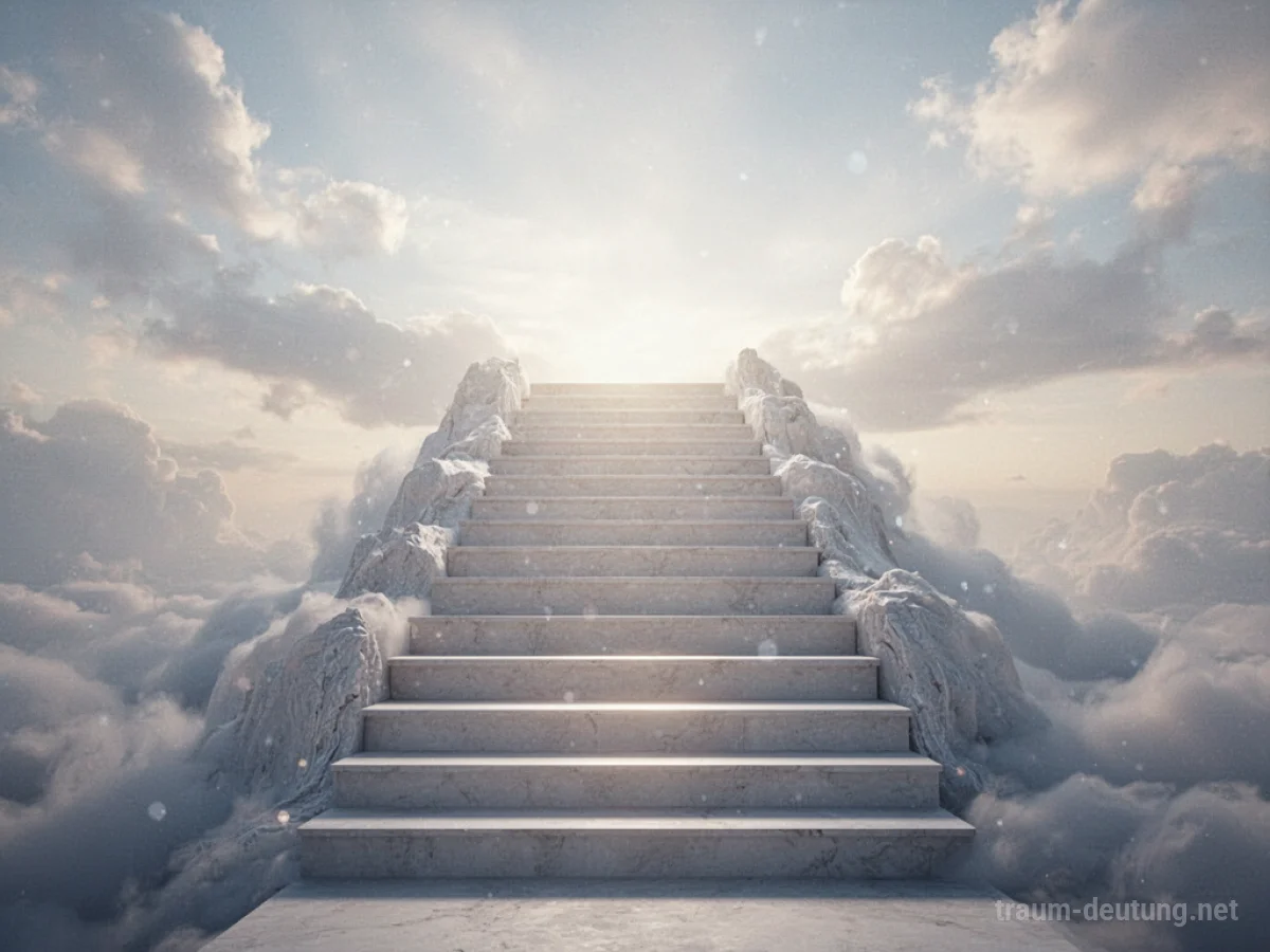 Eine Treppe, die in den Himmel führt, symbolisiert Aufstieg und neue Möglichkeiten im Traum.