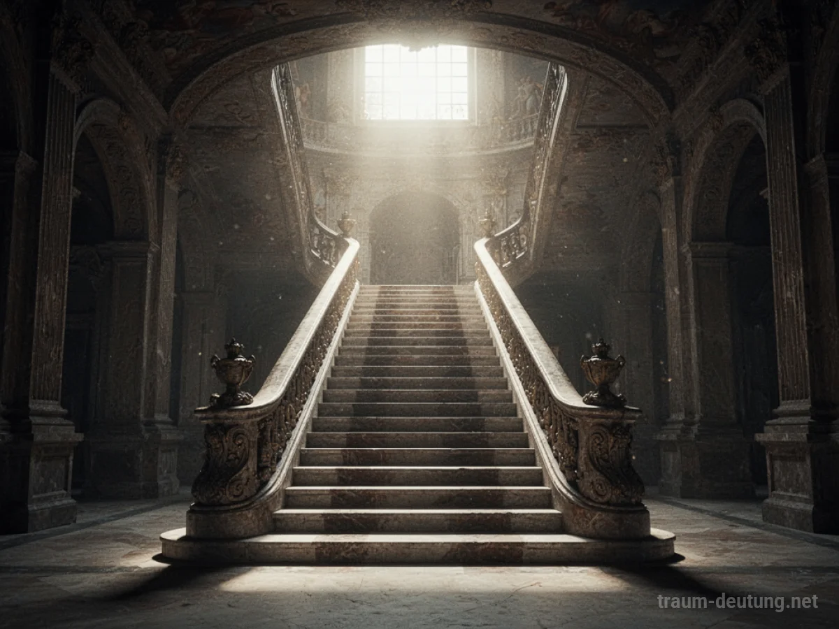 Eine steile Treppe, die sich in einem hellen Licht verliert.