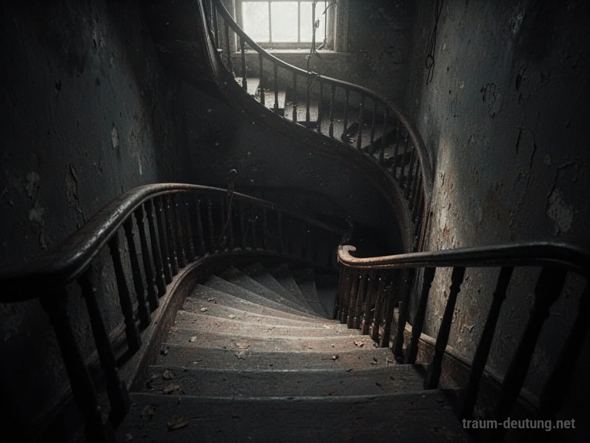 Eine dunkle Treppe führt nach unten in einen Schatten.