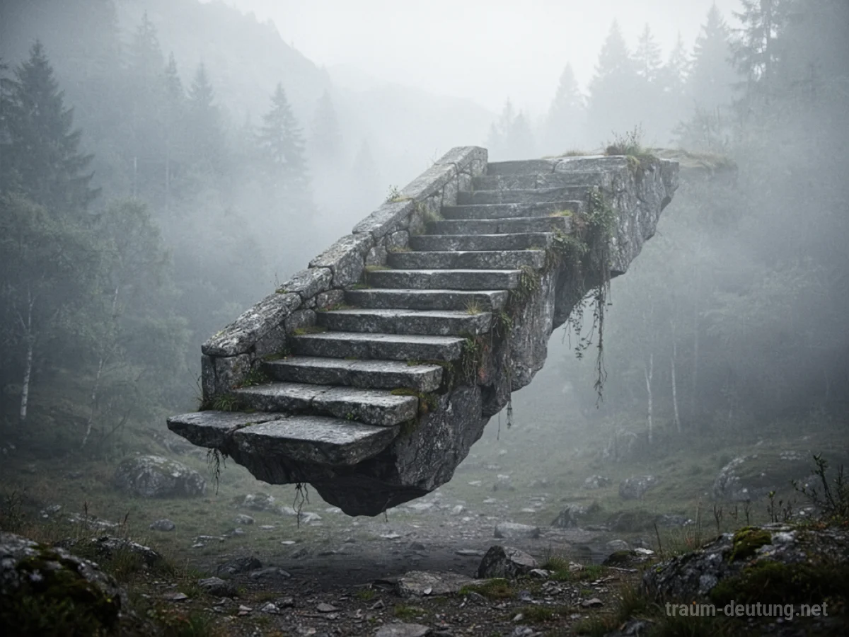 Eine Treppe endet plötzlich in der Luft, ohne Boden darunter.