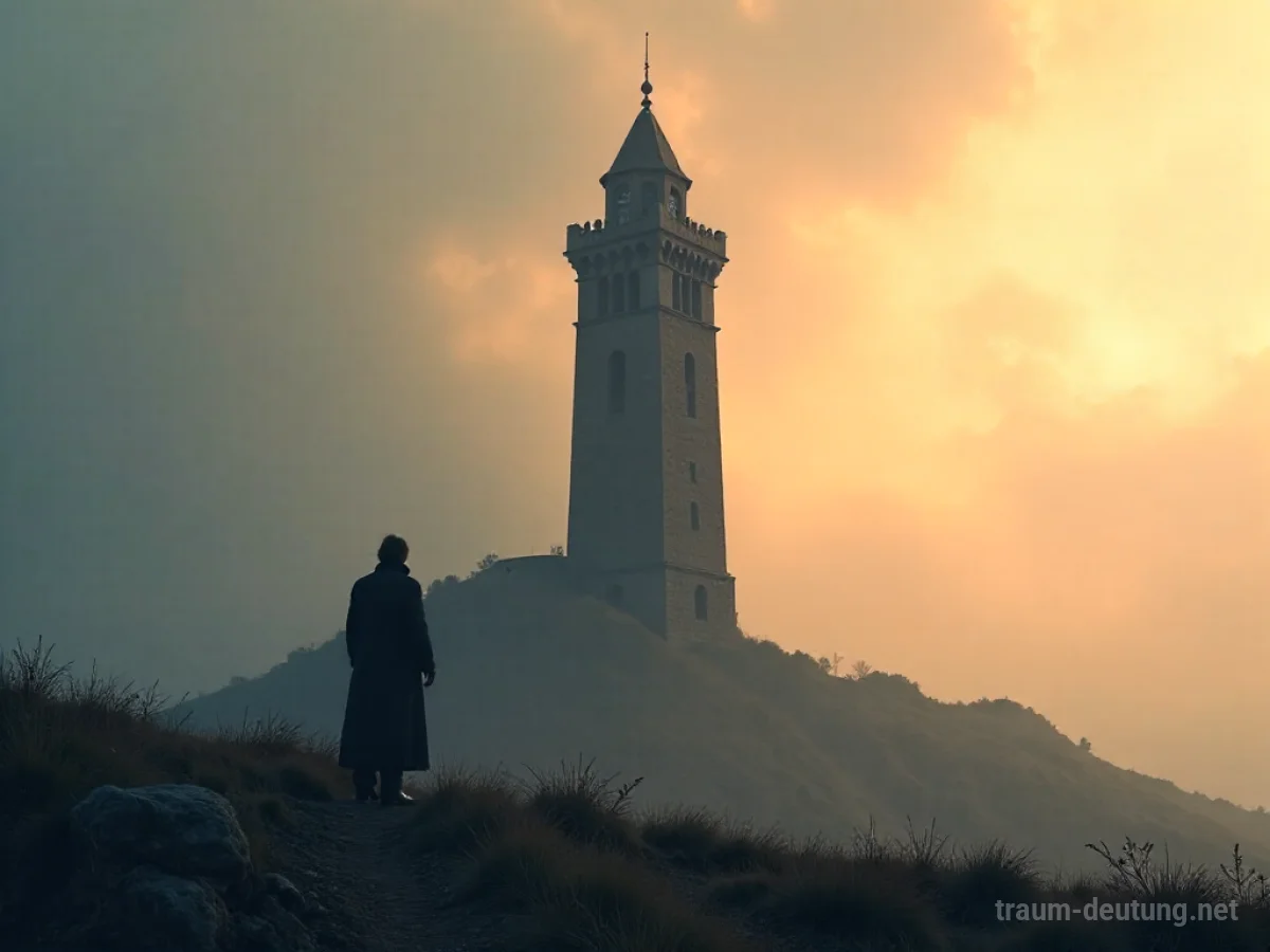 Hoher Turm auf einer grünen Wiese im sanften Licht.