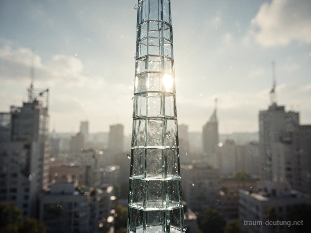 Ein hoher, zerbrechlich wirkender Turm komplett aus Glas im Sonnenlicht.