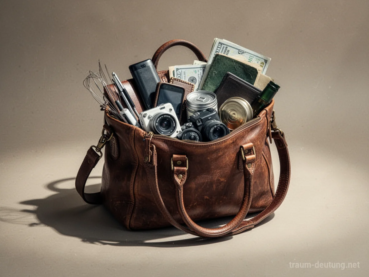 Eine überquellende Tasche mit vielen Gegenständen