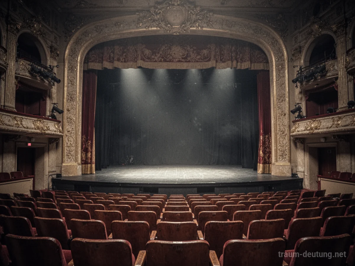 Leere Theaterbühne mit vielen Stühlen davor