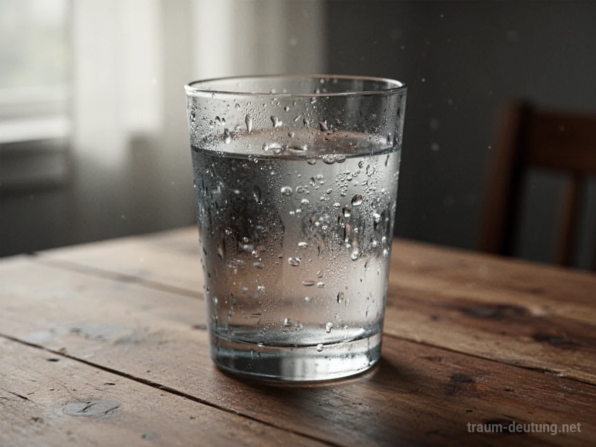 Ein Glas klares Wasser auf einem Holztisch im sanften Licht.