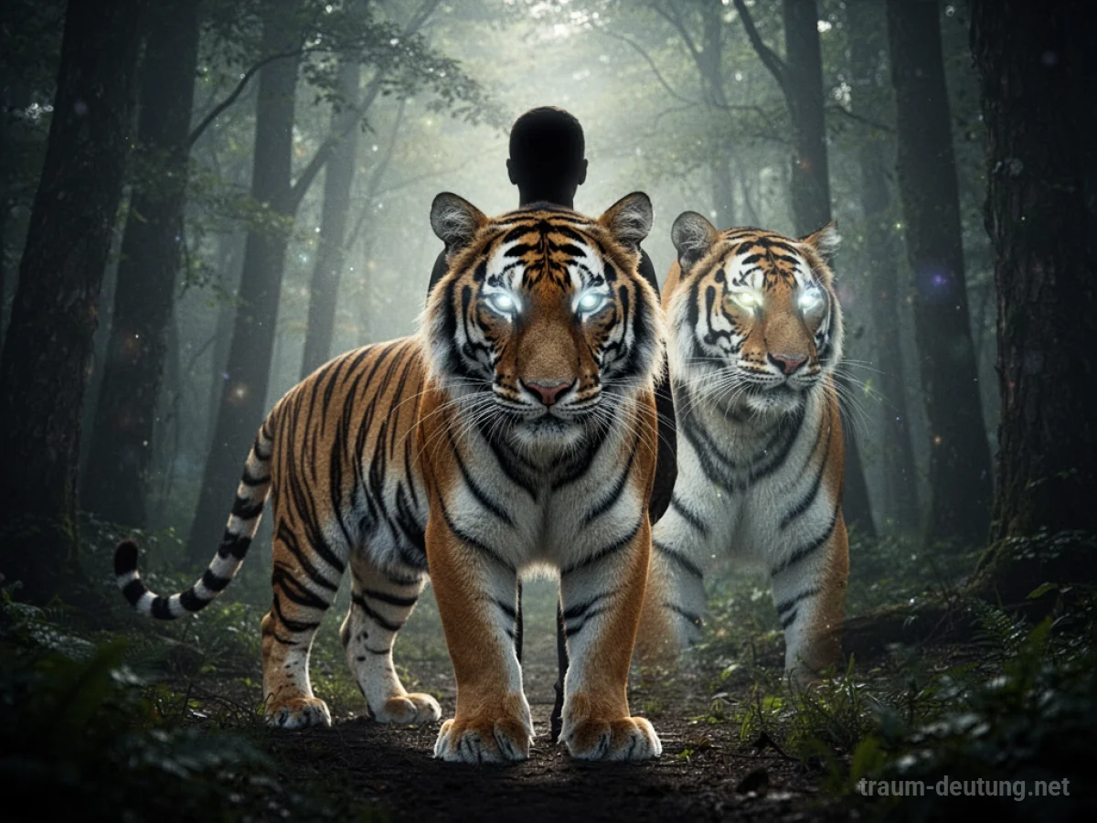 Silhouetten eines Menschen wandelt sich zu einem Tiger im Wald
