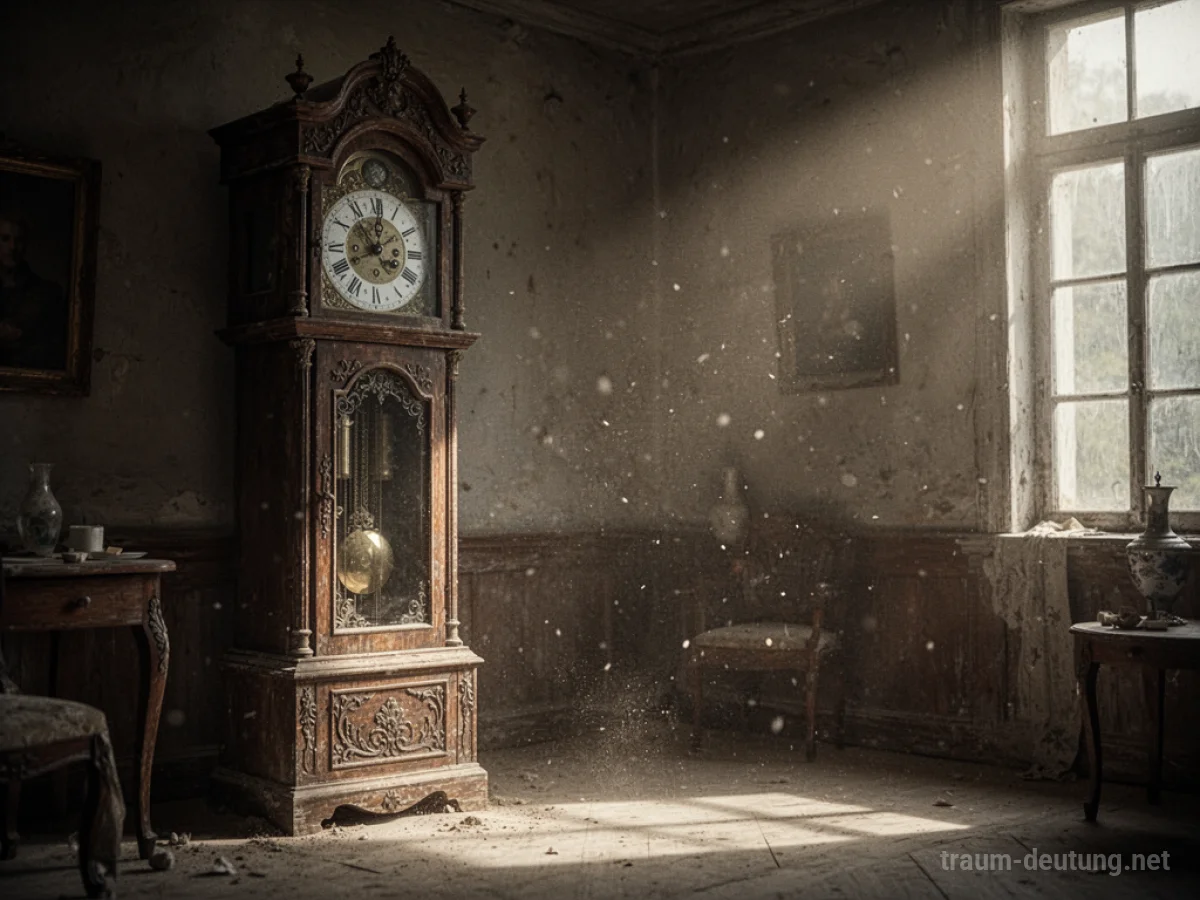 Eine alte Standuhr in einem dunklen Raum